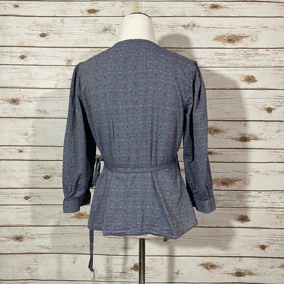 Draper James Embroidered Dot Chambray Wrap Top - Blue - 4 - Picture 15 of 15